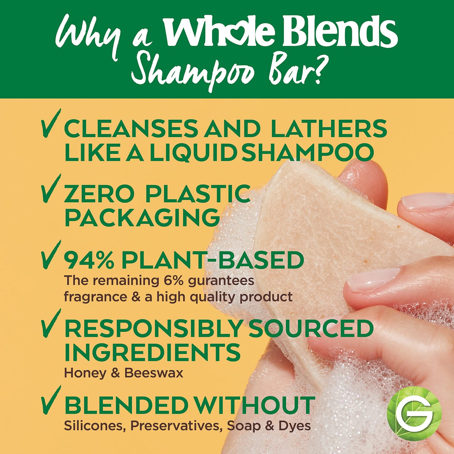 Garnier Whole Blends Restoring Shampoo Bar for Dry, Damaged Hair, Honey Treasures, 2 Oz, 1 Count (Packaging May Vary) (Pack of 2)