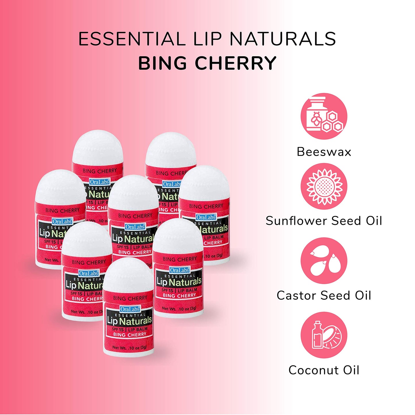 Lip Naturals® | Assorted Mini Lip Balm with Sunscreen (SPF-15) | Made in USA | 12-Count Pack with Bing Cherry, Tea Tree Mint, and Vanilla Bean Flavors (0.10oz/3g Each)