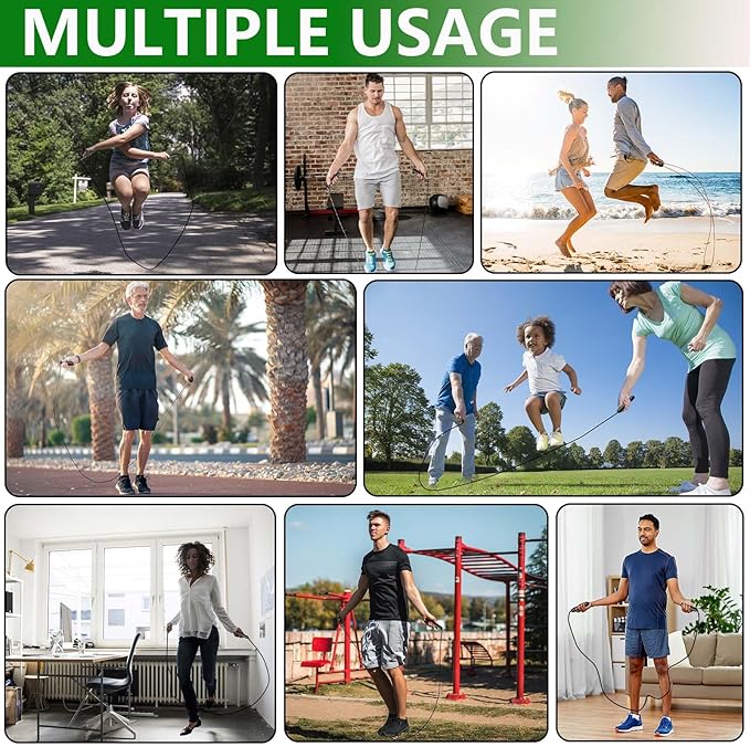 Adjustable Weighted Jump Rope, 9ft Long Tangle-Free Rapid Speed Jumprope for Exercise Calisthenics Fitness Jumping Skipping Double Dutch Boxing Crossfit, Workout Stuff for Women Men Kids Adult