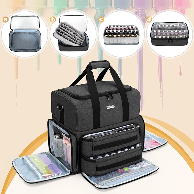 BAFASO Nail Polish Organizer Holds 80 Bottles (15ml - 0.5 fl.oz) and a UV Nail Lamp, Nail Polish Case with 2 Removable Pouches and Manicure Tools Storage Sections (Patented), Black