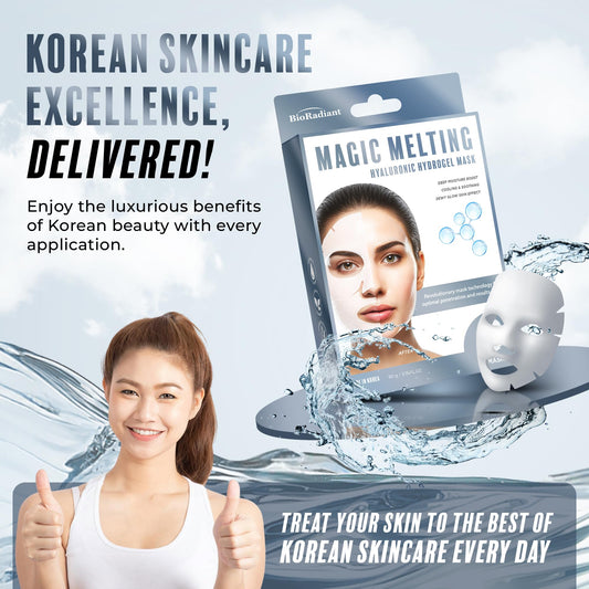 Bio Radiant Magic Melting Overnight Face Mask - Hyaluronic Acid Ultra Hydrating Hydrogel Mask - Cooling & Soothing - Rejuvenating Facial Mask w/Dewy Skin Effect - Clean Beauty Made in Korea - 6 Pack