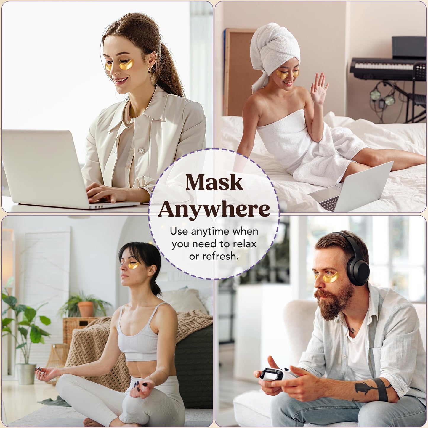 DERMORA Golden Glow Under Eye Patches | Rejuvenating Treatment | Dark Circles, Puffy Eyes, Refreshing, Revitalizing, Travel, Wrinkles | 20 Pairs Eye Gels