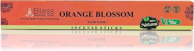 Bless-Orange-Blossom 100%-Natural-Handmade-Hand-Dipped-Incense-Sticks Organic-Chemicals-Charcoal-Free Purification-Relaxation-Positivity-Yoga-Meditation Best-Woods-Scent (25 Sticks (1.4 OZ))