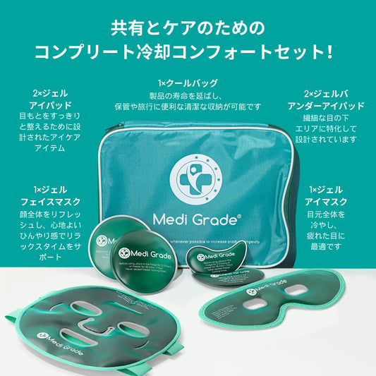 Medi Grade Cooling Ice Face Mask and Cooling Eye Mask for Puffy Eyes & Migraine Relief - Self Care Face Ice Pack with ChillGel Face Ice Mask Technology - Cooling Face Mask, Eye Pads and Bag