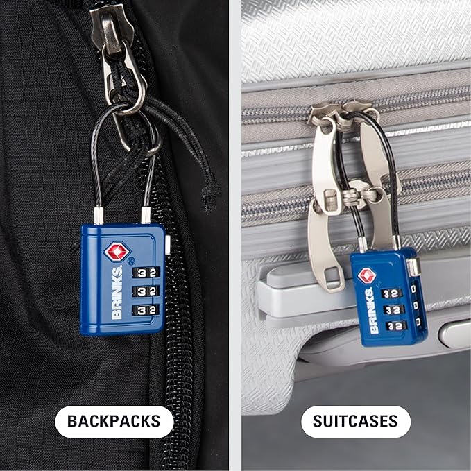 Brinks TSA Accepted Indicator Luggage Lock, Blue - Ressetable Combination, New More Secure TSA008 Key, 2 Pack