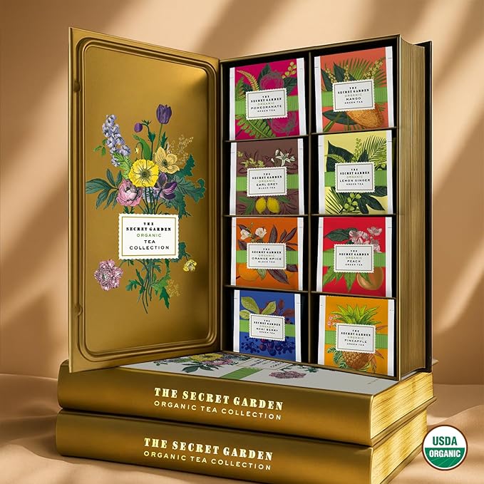 Life Plus Style Gourmet The Secret Garden Organic Tea Gift Set 80 Tea Bags 8 Flavours Green & Black Wellness Sampler Tea Set Collection with Mango & Fruit Infusions Premium Birthday Gift for Women