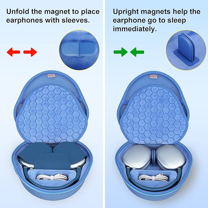 BOVKE Hard Carrying Case with Sleep Mode for Apple AirPods Max Wireless Over-Ear Headphones, AirPods Max Protective Portable Storage Bag with Mesh Pocket for Headphone Accessories, Blue