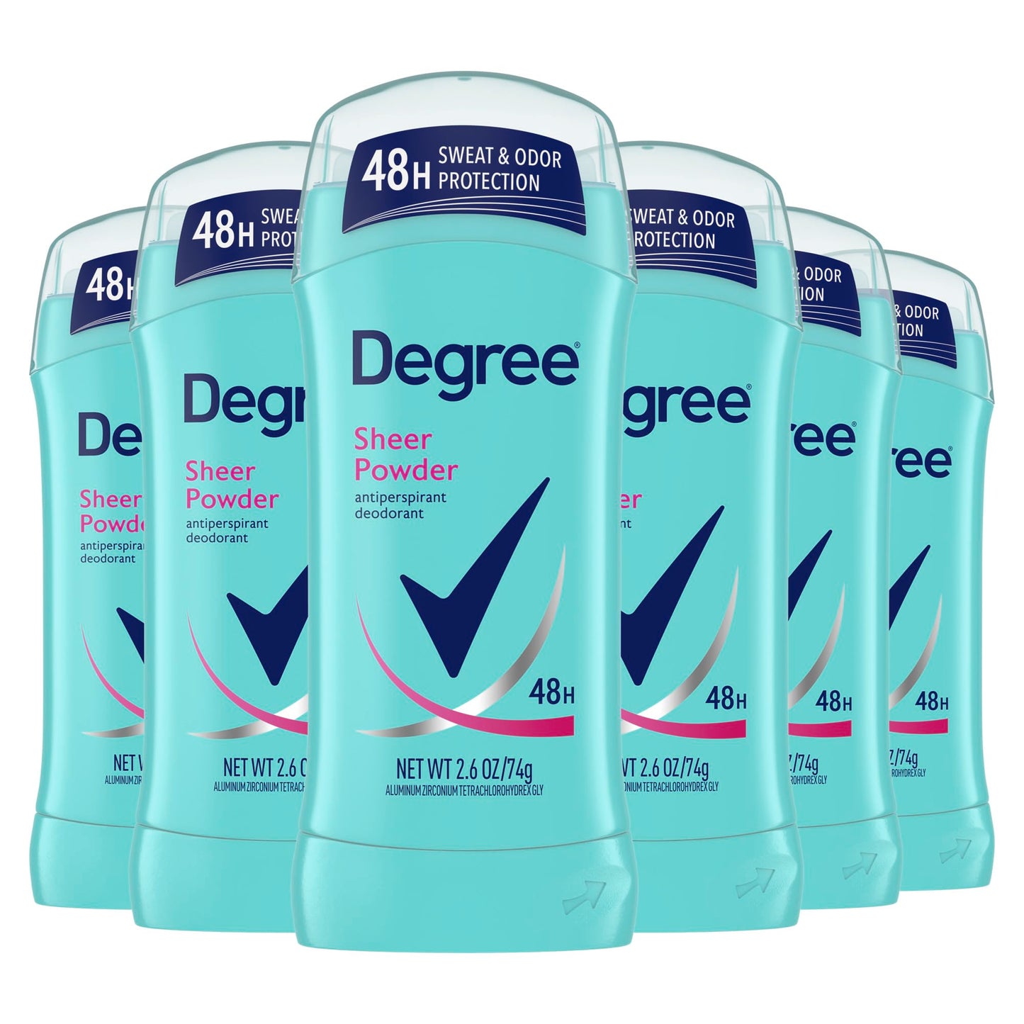 Degree Original Antiperspirant Deodorant Sheer Powder Pack of 6 48-Hour Sweat & Odor Protection Antiperspirant for Women 2.6 oz