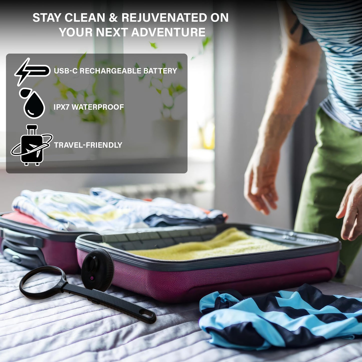 Bella Ciao Electric Shower Scrubber, Silicone Body Scrubber with 4 Vibrating Modes, Detachable Brush, and Long Handle, Waterproof Shower Body Brush, Black