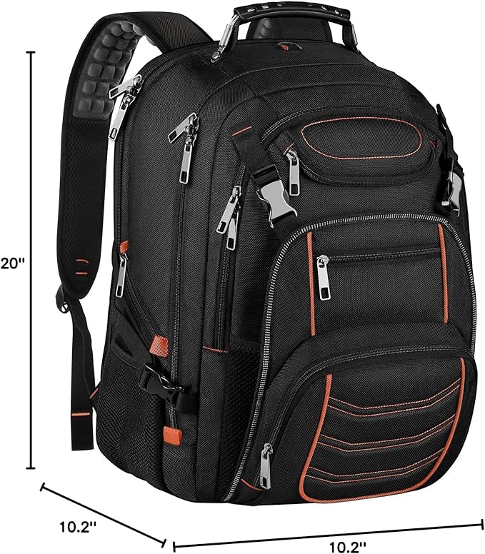 18.4 inch Laptop Backpack, Extra Large Travel Laptop Backpack with USB Charging Port, Big Capacity TSA Friendly RFID Anti Theft Pocket Heavy Duty Computer Bag for Men Women,21.2*15.5*11.5 inch Orange