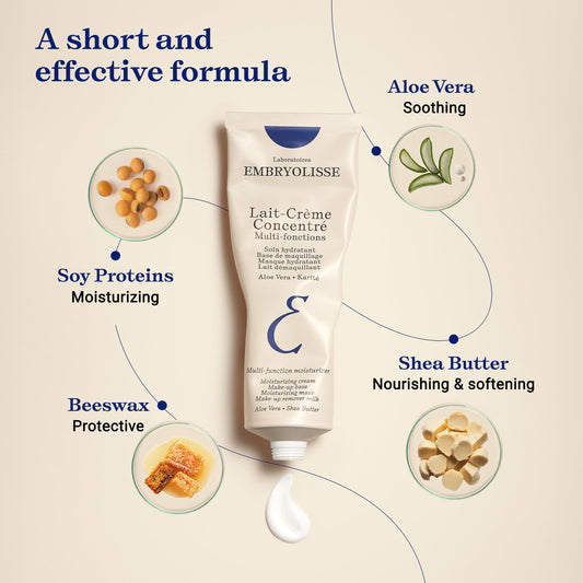 Embryolisse Lait-Crème Concentré, Multifunction Daily Moisturizer, Primer, and Makeup Remover, Suitable for All Skin Types. French Face Cream With Shea Butter & Aloe Vera, 1.01 Fl Oz