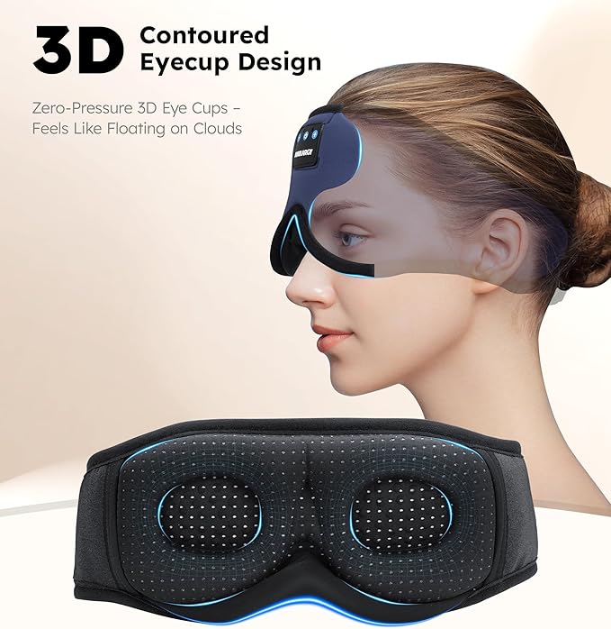 Ice Silk Sleep Mask with Headphones, Sleep Headphones for Side Sleeper with 3D Cups, Bluetooth 5.4 Sleeping Eye Mask, Total Blackout Sleeping Headphones for Women Men(Navy)