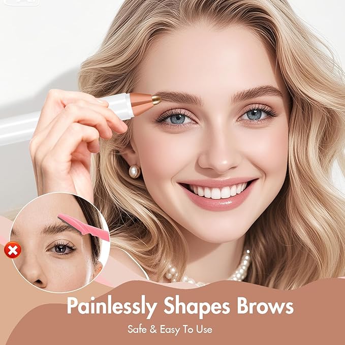 2-in-1 Dual Head Eyebrow Trimmer & Flawless Facial Hair Removal for Women, Painless & Gentle Facial Hair Remover for Brows, Chin, Upper Lip, Cheeks, Type-C Charging for Women