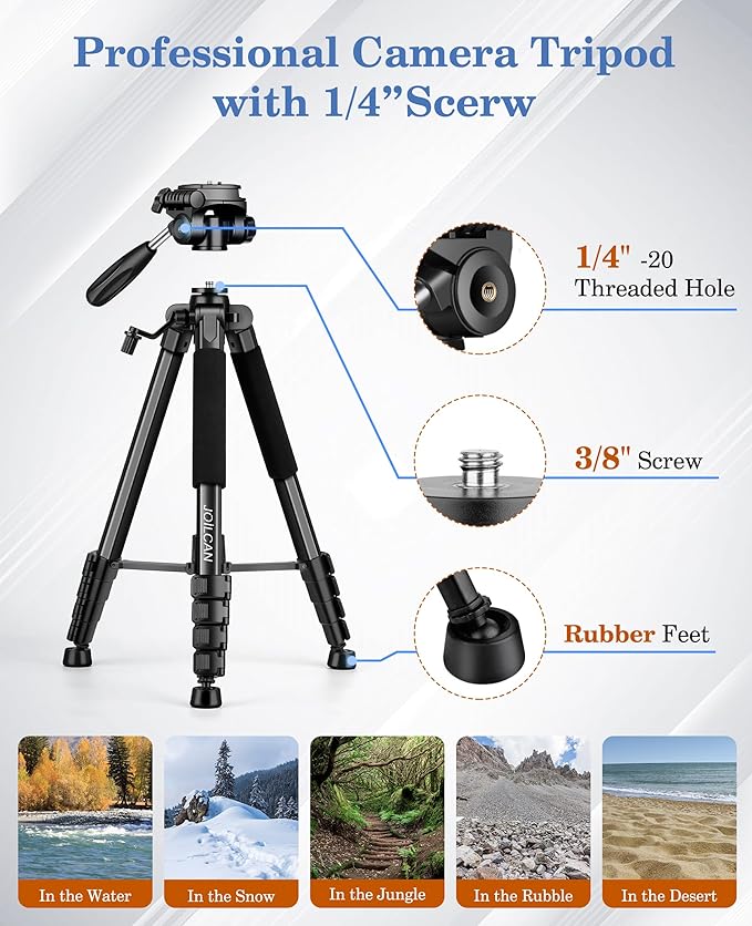JOILCAN 75" Camera Tripod, Tripod for Camera Cell Phone, Aluminum Heavy Duty Tripods Stand, Tall Travel Tripods with Carry Bag Compatible with iPhone Canon Nikon DSLR Camera Laser Projector