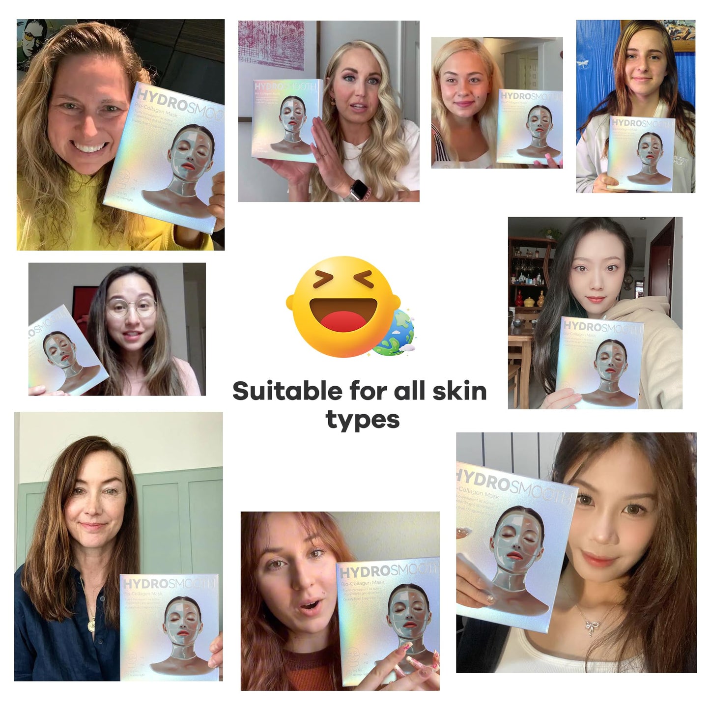 HYDROSMOOTH Bio-Collagen Overnight Mask for FACE + NECK, Glass Skin, Hydrating, Firming, Pore Minimizing, Elasticity Improvement, 50g x 4 pack