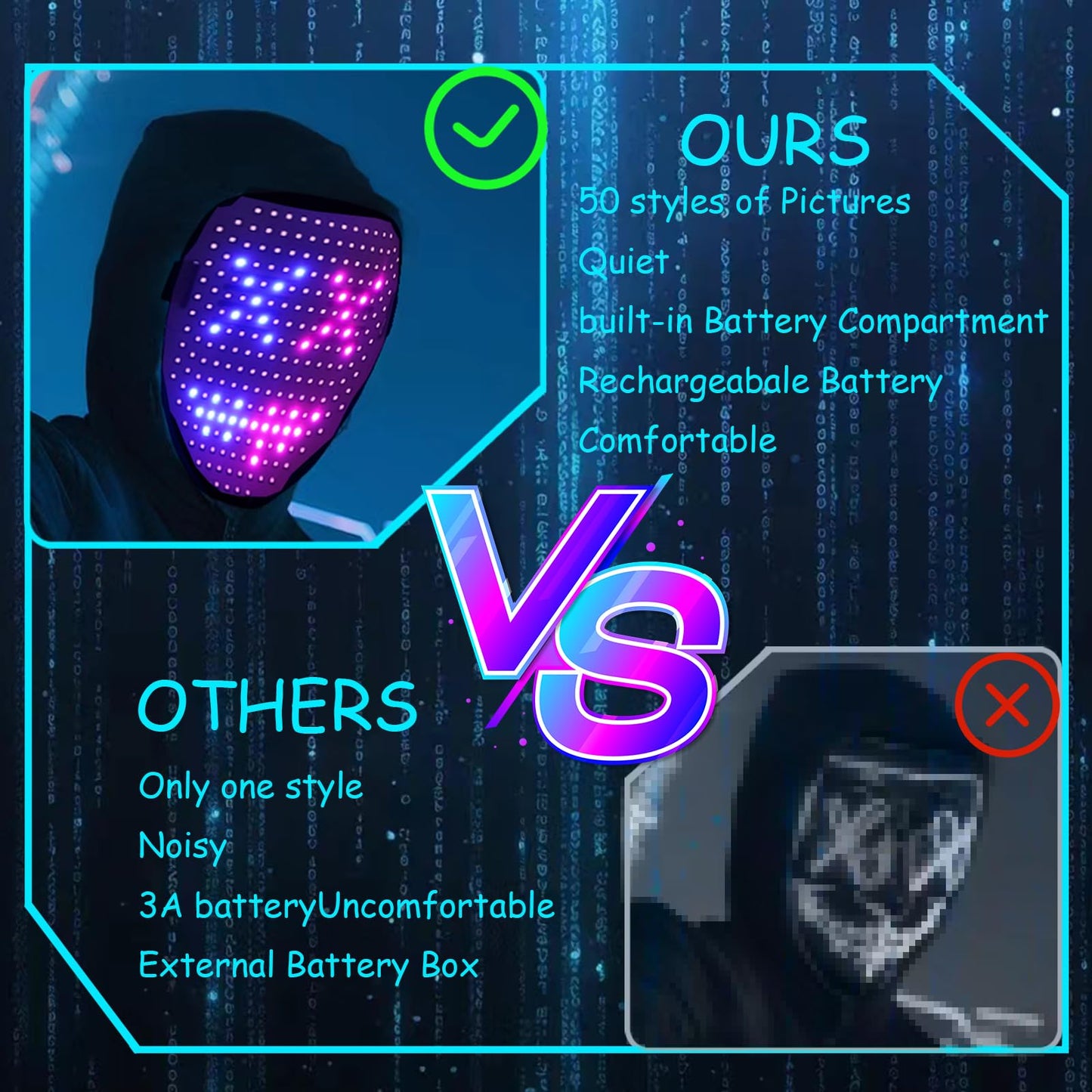 JDBMAOYE Led Mask, Lighted Up Mask with Gesture Sensing,Led Mask Costume for Halloween Costume,Masquerade,Cosplay Party