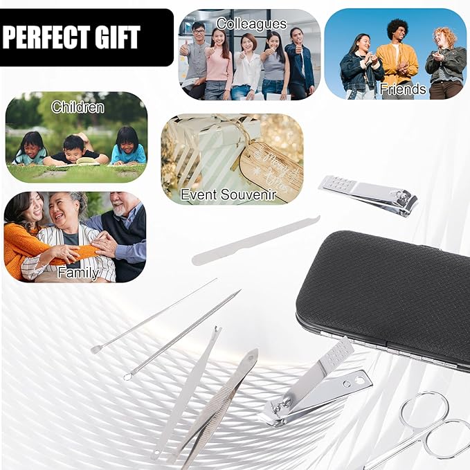 12 Sets Manicure Set 8 in 1 Stainless Steel Nail Grooming Set Professional Manicure and Pedicure Kit Bulk Cuticle Nail Care Foot Pedicure Tools with Portable Travel Case for Men Women