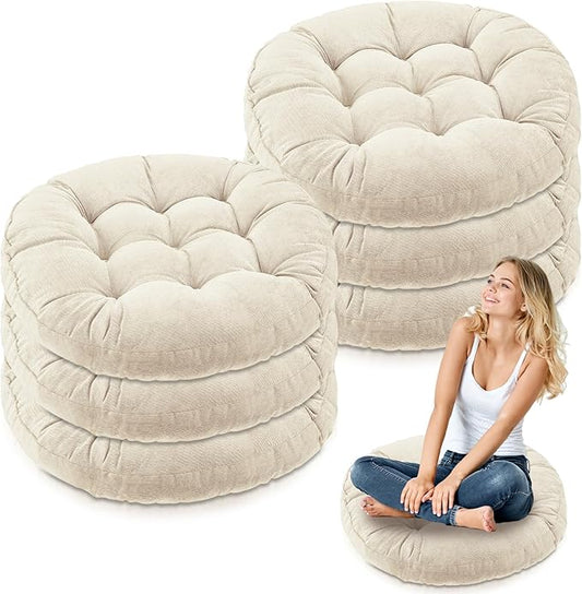Jerify 6 Pcs Round Floor Pillows Cushions 22 x 22 Inch Large Flexible Seating Cushion Classroom Furniture Floor Pillow for Kids Adults Home Daycare Preschool Yoga Meditation Gift (Beige)