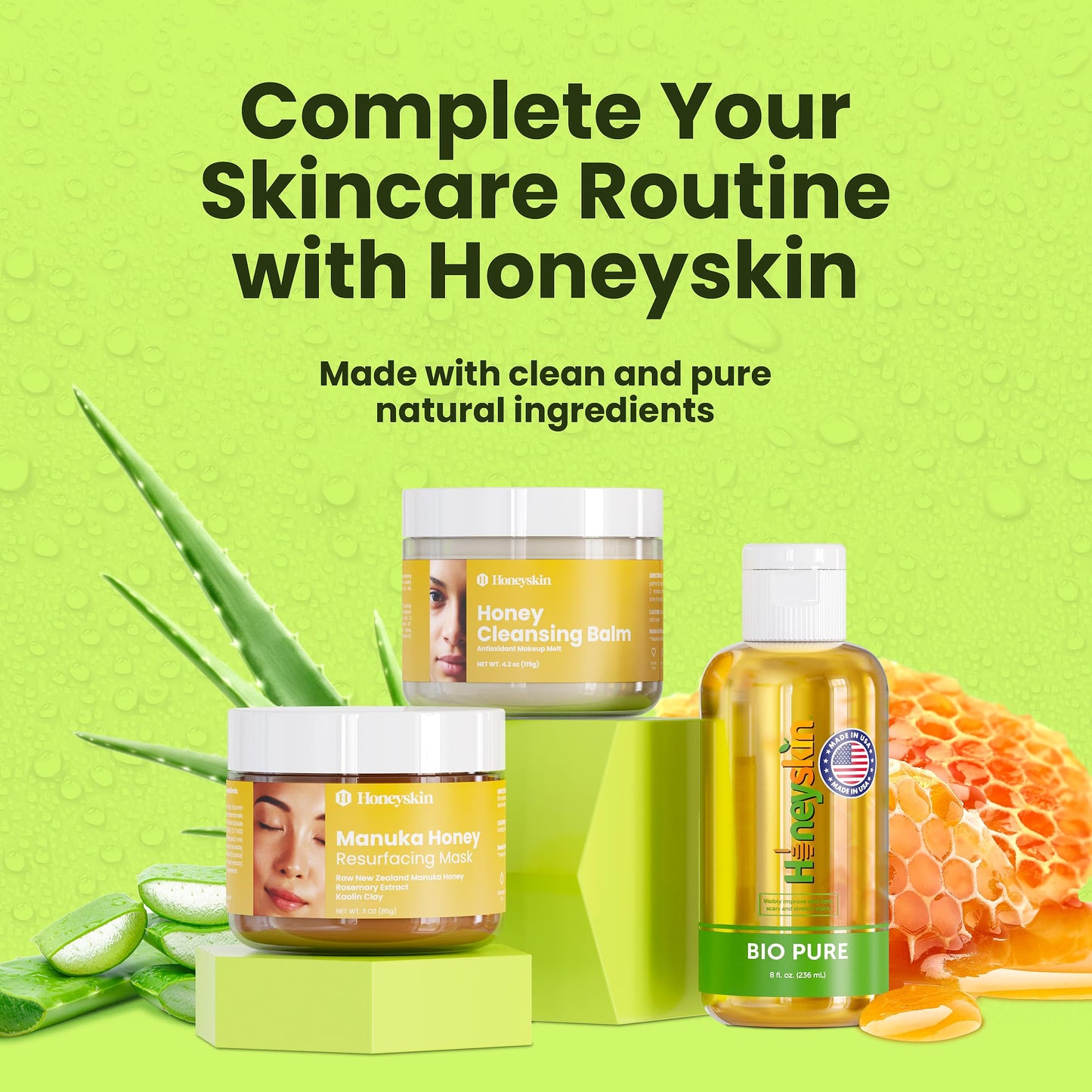 Honeyskin Organic Aloe Vera Gel for Face with Orchid & Apple Stem Cells - Soothing & Hydrating Aloe Gel for Sunburn Relief & After Sun Care - 100% Aloe Vera Gel for Hair, Face & Body (12 Fl Oz)