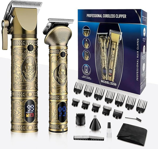 AMULISS Professional Hair Clippers for Men - Cordless Hair Clippers and Trimmers Set Barber Clippers Hair Cutting Kit Mens Beard Trimmer Nose Hair Trimmer Gift for Men