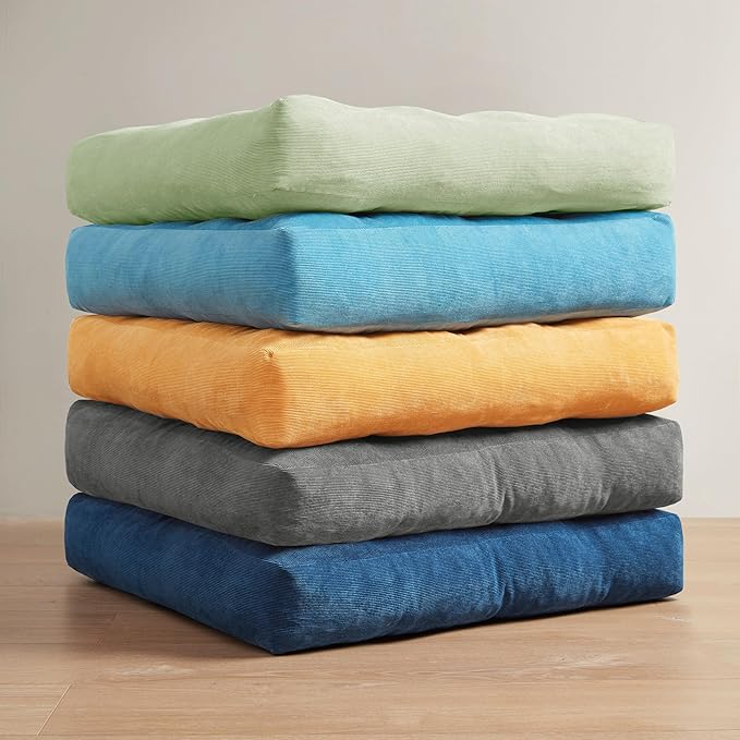 Meditation Floor Pillow Set of 2, Square Large Pillows Seating for Adults, Tufted Corduroy Cushion for Living Room Tatami, Green 22x22 Inch