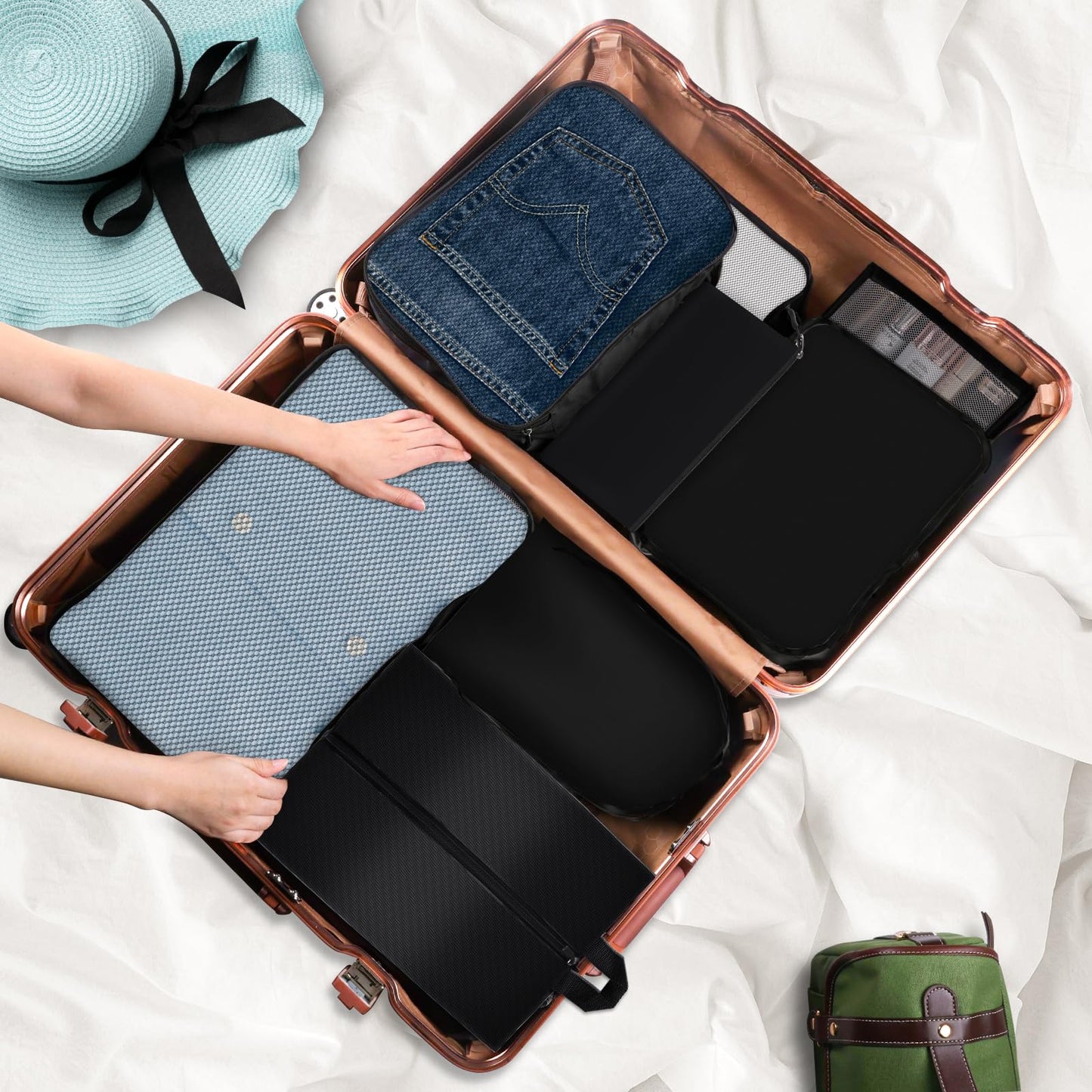 Geekclick 8 Set Packing Cubes for Travel Essentials, Organizers for Suitcase and Luggage in 4 Sizes, Luggage Organizer with Toiletries/Laundry/Shoes/Sock Bags (Black)