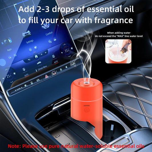 SEEDSEEL 100ML Car Essential Oil Diffuser, Mini Air Humidifier with 7-LED Color Changing, Suitable for Car (Orange)