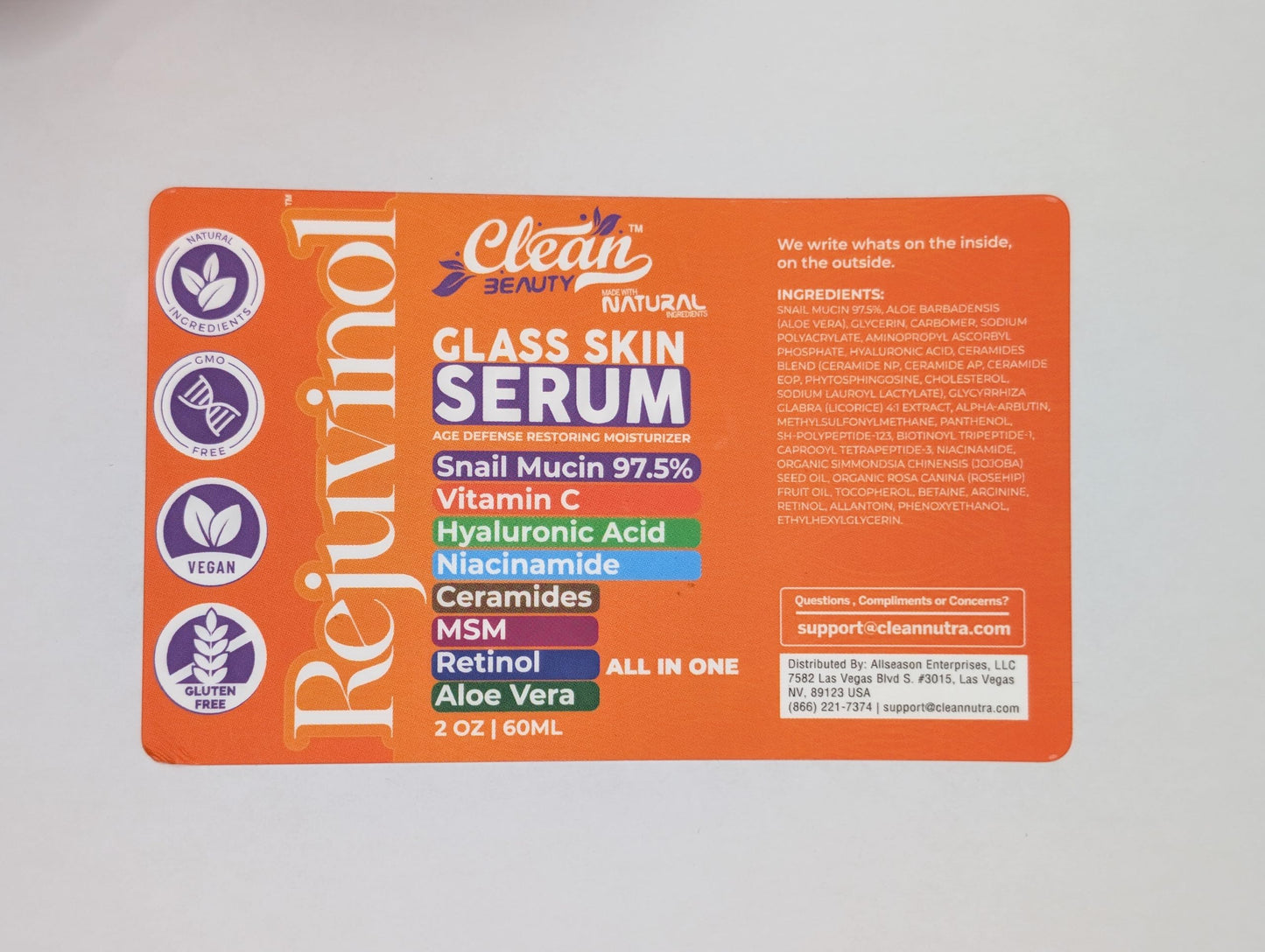 Clean Beauty Snail Mucin Serum Vitamin C Face Serum Anti Aging with Hyaluronic Acid Niacinamide Retinol MSM Aloe Vera & Ceramides - Korean Skin Care Dark Spot Remover for Glowing Skin - Pack of 2