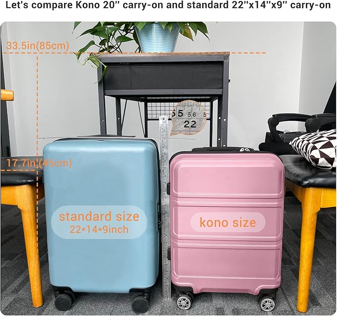 Kono 20'' Carry on Luggage Lightweight with Spinner Wheel TSA Lock Hardside Luggage Durable Small Carry on Suitcase Pink