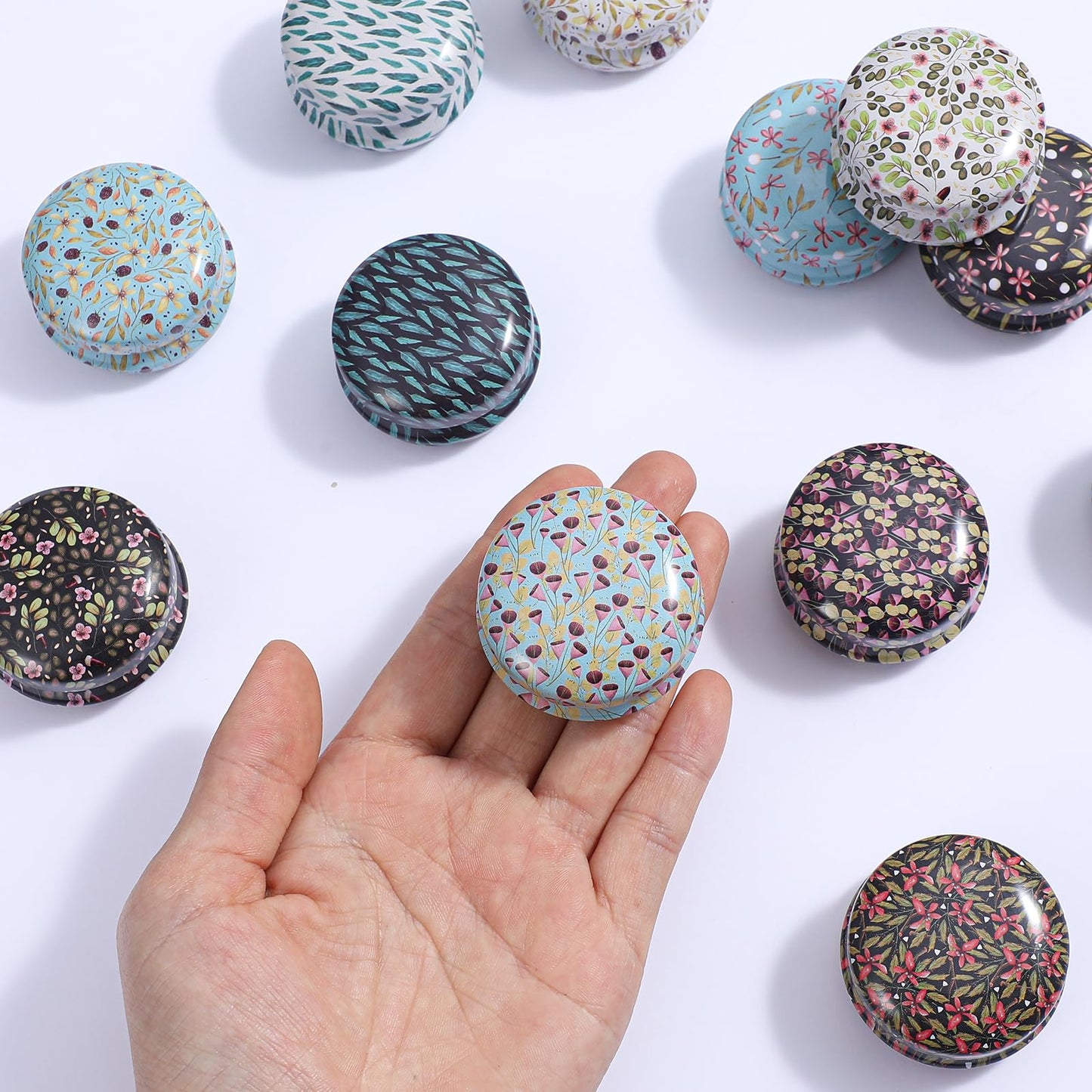 12 Pack Lip Balm Containers, Lip Balm Containers Empty - Reusable Mini Round Tinplate Jars with Lids, 20ml Small Flower Design for Travel, Camping, and Storage
