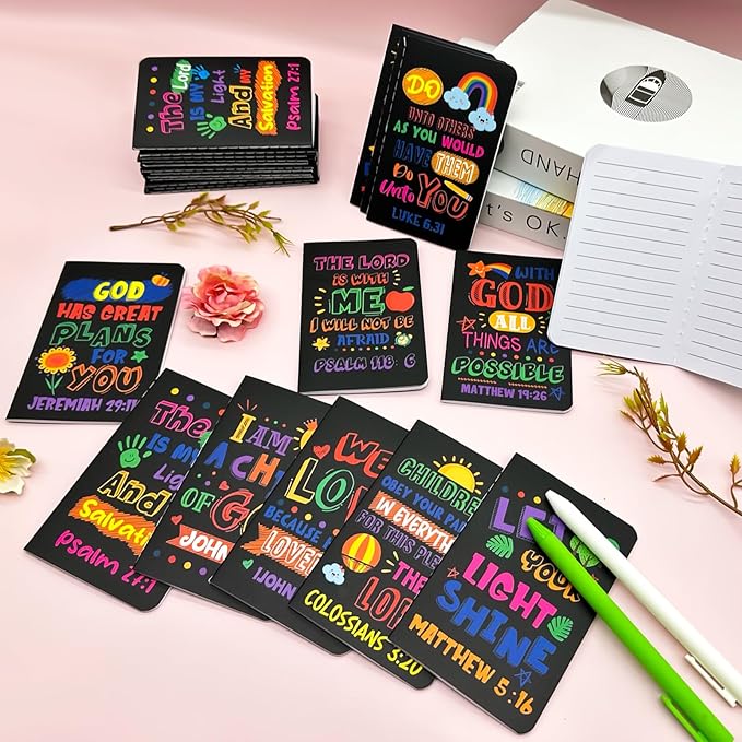 24Pcs Bible Verse Notepads,Mini Religious Pocket Notebooks Motivational Christian Small Inspirational Notepads Journals Gift Bulk Prizes for Kids Teacher School Home Travel Supplies (Bible Black)