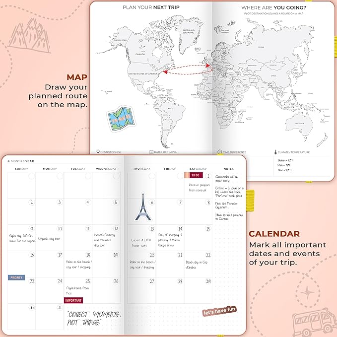 Clever Fox Travel Journal – Vacation & Trip Organizer with Budget Plan, Packing List, Travelling Expense Tracker, A5 (Orange)