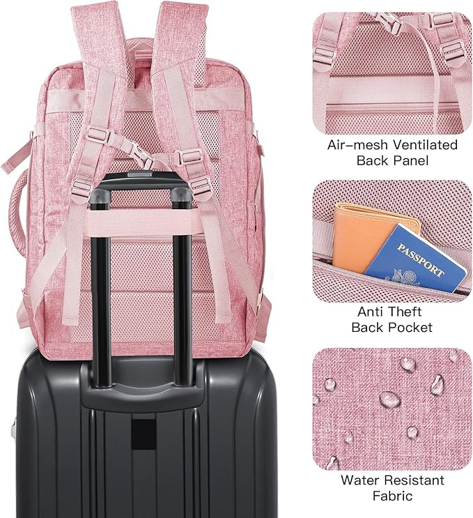 Carry On Backpack, 55L Extra Large Travel Backpack for Men & Women, Expandable Big Capacity For Airplanes, Travel Gifts for Men Women, Fits 18.4 Inch Laptop, Luggage Suitcase Daypack Bag, Pink