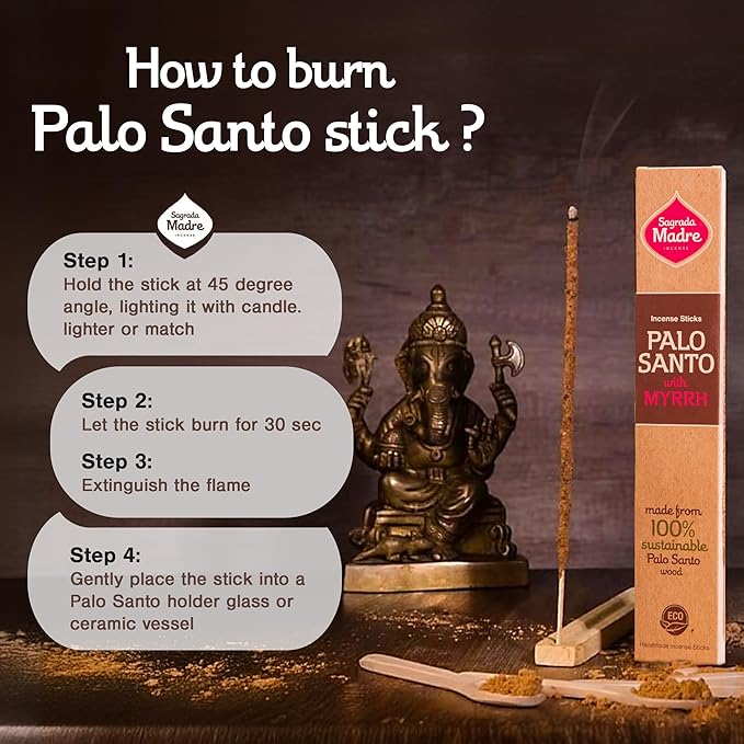 8pcs Wildly Harvested Thick Palo Santo Incense Sticks (Myrrh), 9” Long - Eco Friendly, Non-Toxic, Aromatic Incense Sticks (1hr Burning Time) to Heal & Calm Your Body and Environment