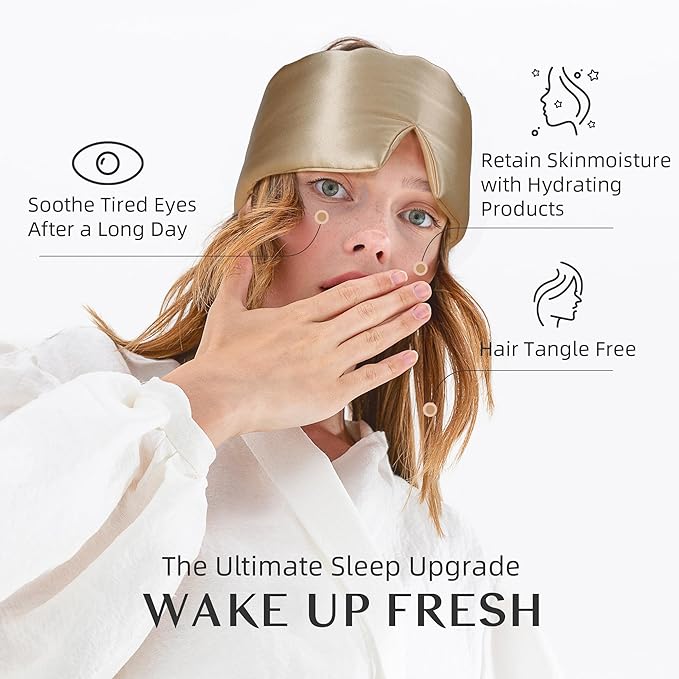 Silk Sleep Mask for Women and Men, Side Sleeper, 22 Momme Pure Mulberry Silk Total Blackout 100% Mulberry Eye Mask with Adjustable Headband Full Size, Eye Masks for Sleeping and Travel