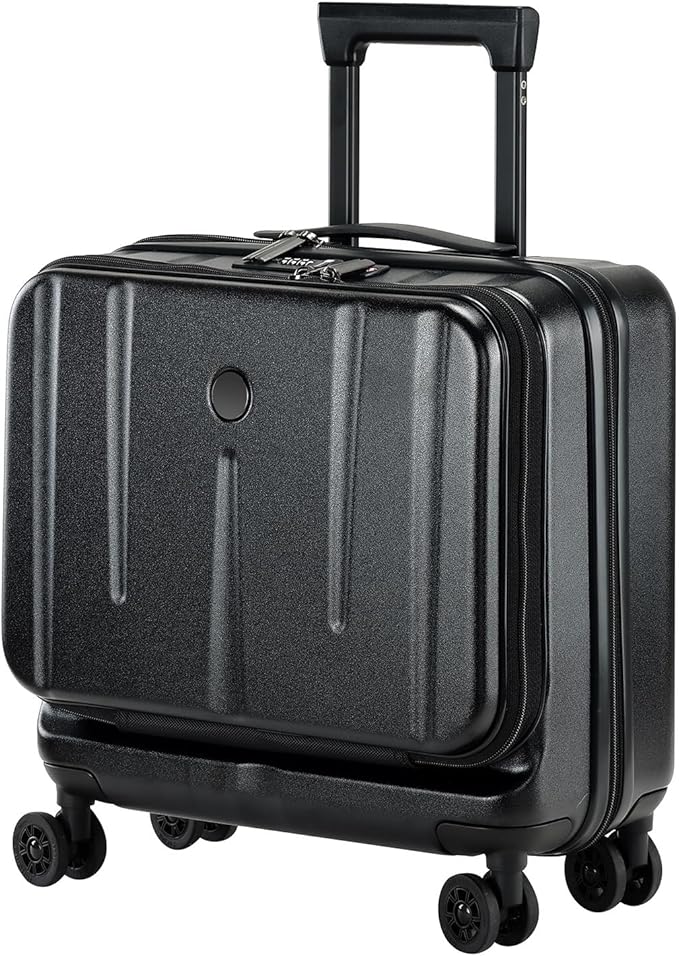 16 Inch Carry On Luggage with 2 Compartments for 14” & 15” Laptop, 16.14*8*17.12” Rolling Briefcase, Lightweight Hardshell ABS+PC Suitcase with Spinner Silent Wheels, for Business Trip, Black