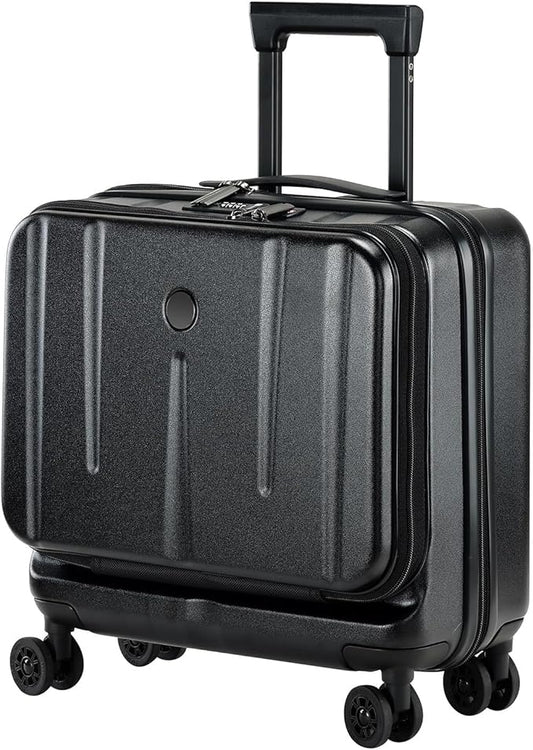 16 Inch Carry On Luggage with 2 Compartments for 14” & 15” Laptop, 16.14*8*17.12” Rolling Briefcase, Lightweight Hardshell ABS+PC Suitcase with Spinner Silent Wheels, for Business Trip, Black