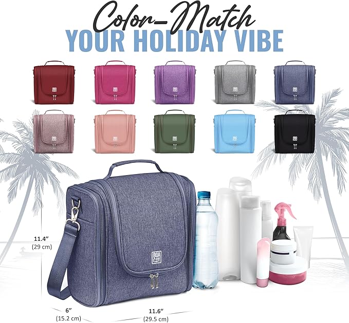 BOACAY Extra Large Hanging Travel Toiletry Bag for Women and Men, Makeup Bag, Bathroom & Shower Organizer Kit for Accessories, Cosmetics, Essentials