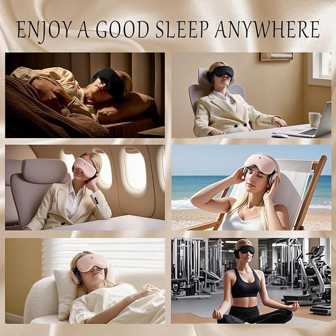 CLOZIA Sleep Headphones Wireless Bluetooth, White Noise Bluetooth Sleep Mask with 12 Soothing Sound, Sleep Mask with Bluetooth Headphones for Travel Yoga Office Meditation, Black