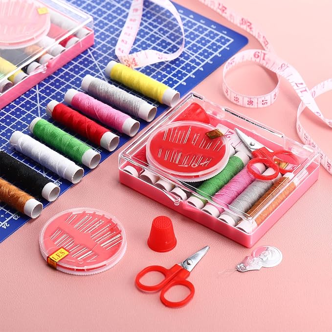 Knitgrip 12 Pack Small Sewing Kit Bulk Emergency Sewing Kit Mini Storage Box with Threads Scissors Needles for Home Travel Beginner