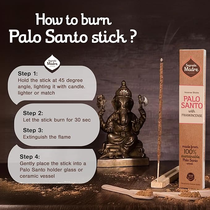 8pcs Wildly Harvested Thick Palo Santo Incense Sticks (Frankincense), 9” Long - Eco Friendly, Non-Toxic, Aromatic Incense Sticks (1hr Burning Time) to Heal & Calm Your Body & Environment