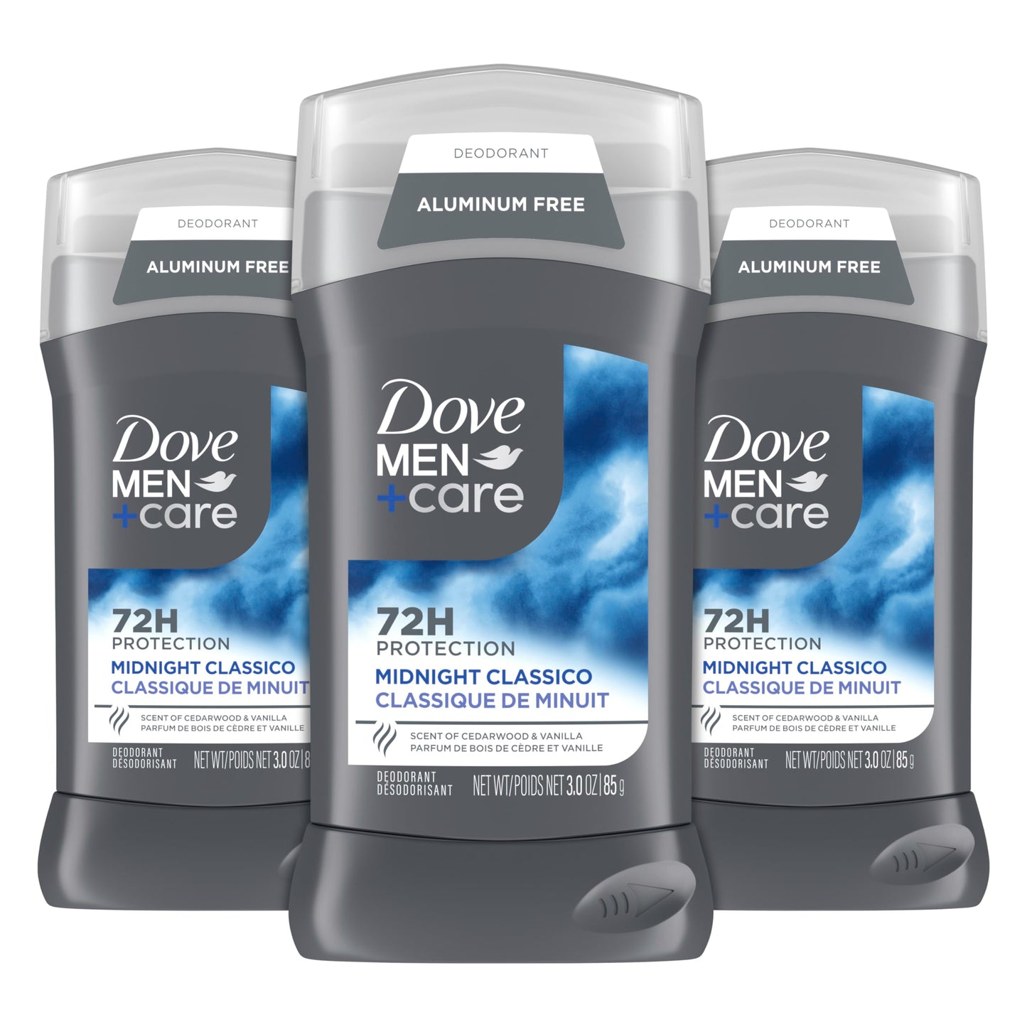 Dove Men+Care Deodorant Stick for Men 3 Count Midnight Classico Aluminum Free 72-Hour Odor Protection Mens Deodorant with Essential Oils & 1/4 Moisturizing Cream 3 oz