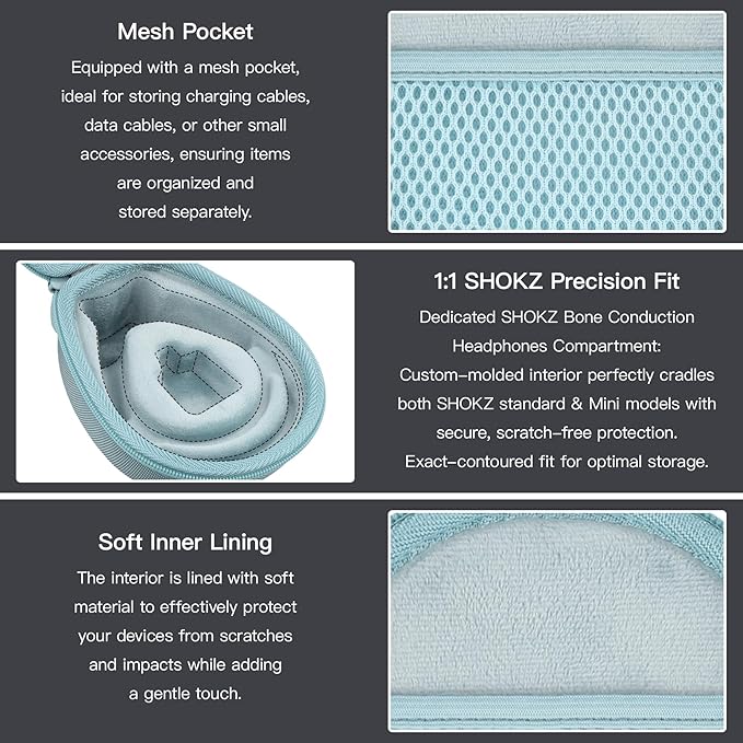 co2CREA Hard Case for SHOKZ New OpenRun Pro 2/1/Mini, OpenRun Standard/Mini, OpenMove, OpenSwim Pro, OpenSwim, Compatible with All SHOKZ Open-Ear Bone Conduction Sport Headphones, Cyan Case