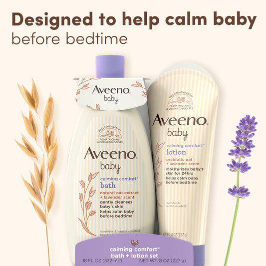 Aveeno Baby Calming Comfort Bath & Body Lotion Set, Nighttime Baby Skin Care Products with Nourishing Oatmeal Plus Relaxing Lavender & Vanilla Scents, Paraben- & Phthalate -Free, 2 Items