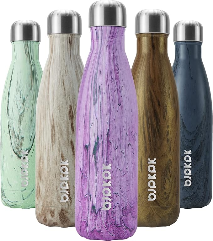 BJPKPK Pink Wood Graphics Stainless Steel Water Bottles,17 oz Metal Insulated Water Bottle, Reusable