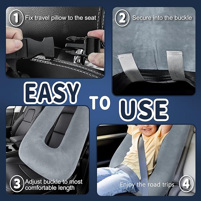 Car Pillow for Kids, Car Pillow, Travel Pillow Cushion for Car and Adults, Support Head and Neck on Road Trips, Black