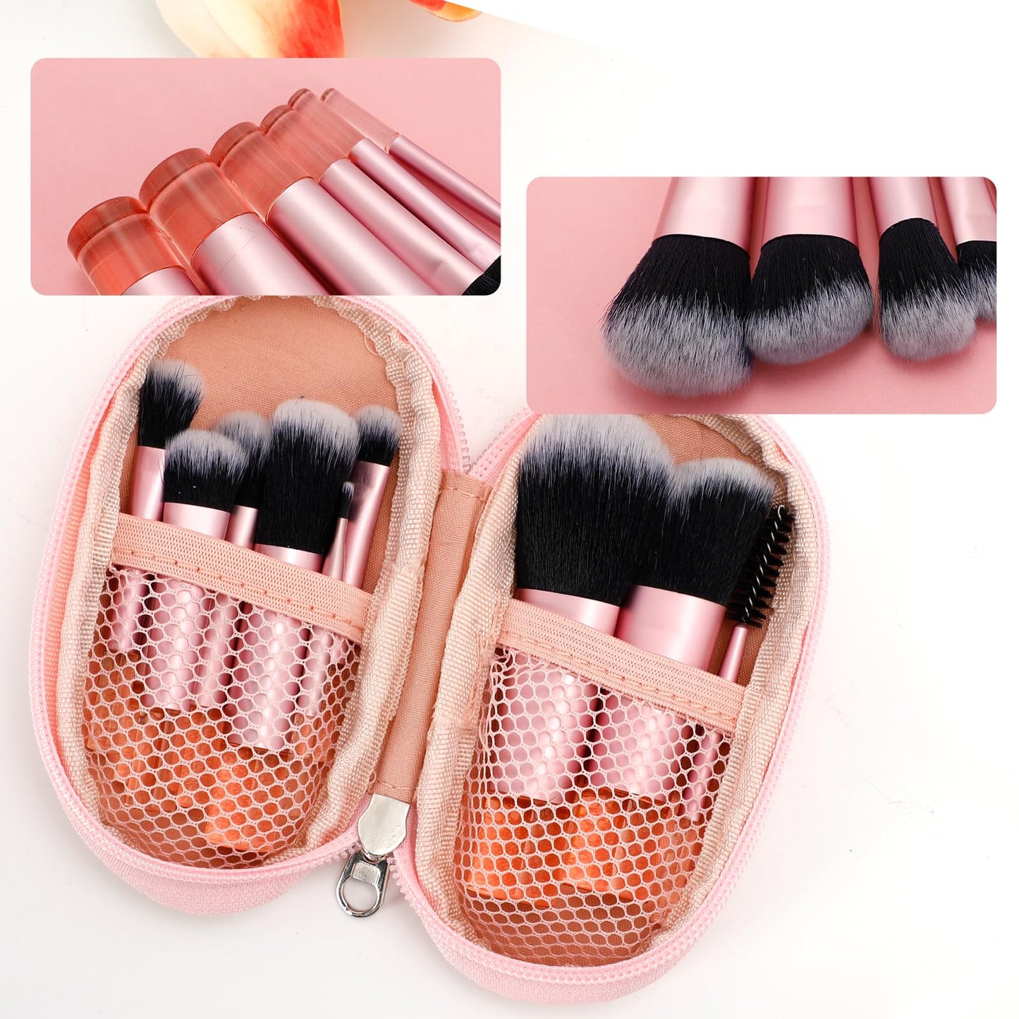 10 Pcs Mini Travel Makeup Brush Set, Portable Travel Size Makeup Brushes Kit for Foundation, Eyeshadow, Blush, Contour & Concealer