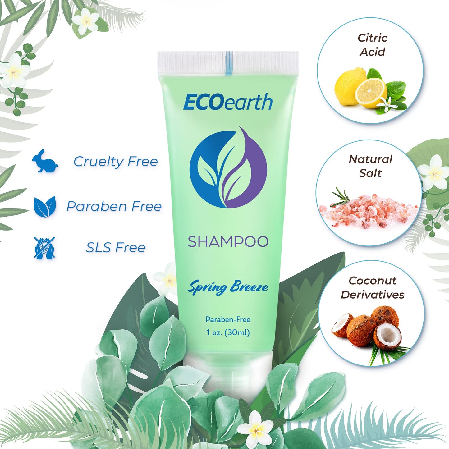EcoEarth Soap, Shampoo and Conditioner Set (1 oz each, 150 Pieces, Spring Breeze), Hotel Travel Size Body Soaps Kit, Delight Guests with Revitalizing & Refreshing Hospitality Toiletries in Bulk