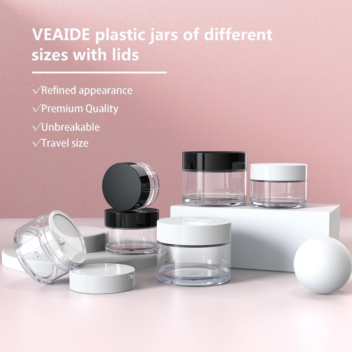 VEAIDE Travel Size Containers for Toiletries, 3 Size 0.17/0.5/1 OZ Small Cosmetic Jars for Makeup Face Creams Moisturizer Lotion, with 2 Pieces Mini Spatulas for Gift (6 Pieces)