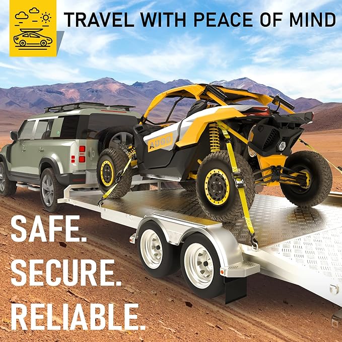 AUGO Heavy Duty Ratchet Straps & Soft Loops – Pack of 4 Extra Strong 1.5” by 10’ Ratchet Straps w/S-Hook Safety Latches & 4 Soft Loop Tie Downs – 4400Lb Break Strength for Motorcycles, ATVs, Etc.